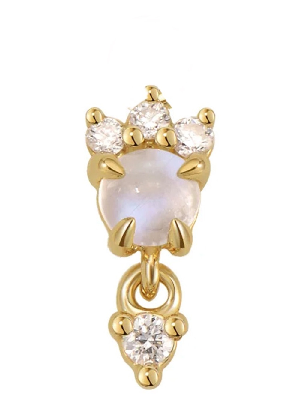 14K Solid yellow Gold Moonstone Crown
 Moissanite Drop stud